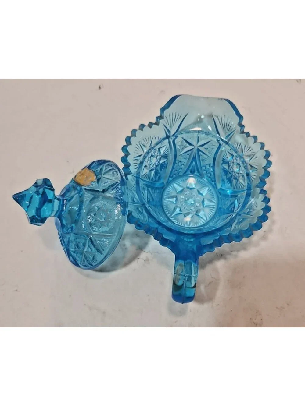 Vintage Kemple Wheaton Blue Aqua Star/Yutec Pattern Creamer With Lid